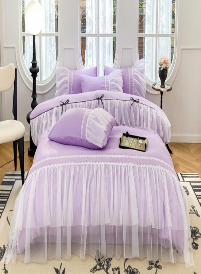 SOUKECHY Lace Ruffled Duvet Cover Set, Bow Duvet Cover, Kids Twin Princess Bedding, 100% Polyester, Lightweight Duvet Cover Set with Zipper Closure for Girls (Purple, Twin) - Image 1
