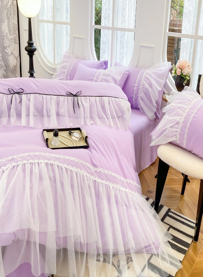 SOUKECHY Lace Ruffled Duvet Cover Set, Bow Duvet Cover, Kids Twin Princess Bedding, 100% Polyester, Lightweight Duvet Cover Set with Zipper Closure for Girls (Purple, Twin) - Image 5