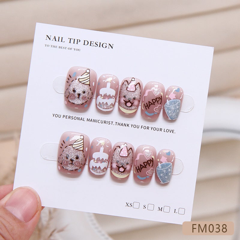Generic Handmade Nail Pieces Cute Removable Nail Pieces Birthday Puppy Nail Patch Cartoon Nail Pieces Code FM038-XS 