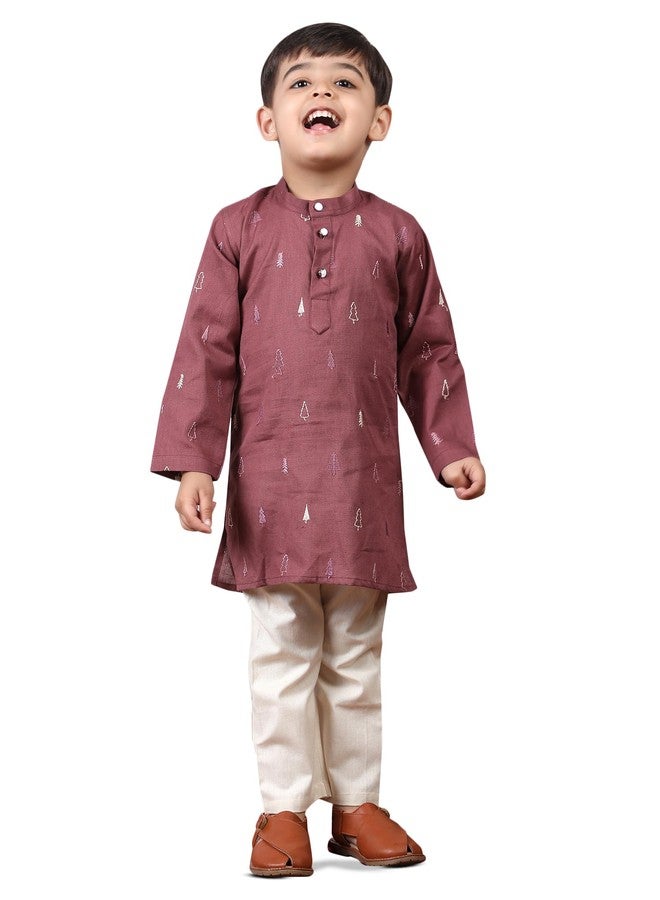 POLKA TOTS Boys Cotton Kurta Pajama Set | Printed Full Sleeve Kids Ethnic Outfit for Festivals, Weddings (Pink Christmas Tree Print, 4-5 Y) - Image 1