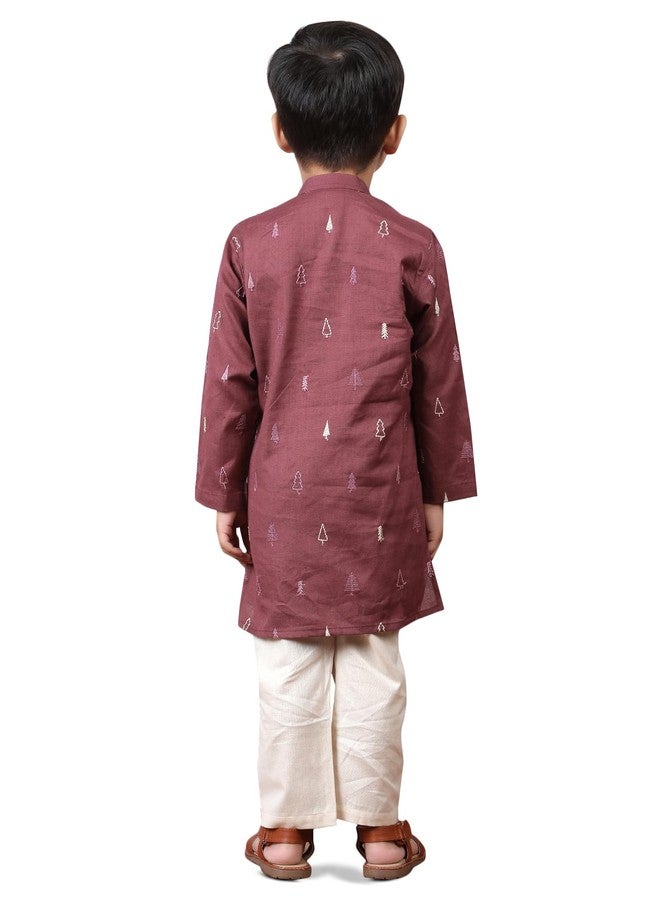 POLKA TOTS Boys Cotton Kurta Pajama Set | Printed Full Sleeve Kids Ethnic Outfit for Festivals, Weddings (Pink Christmas Tree Print, 4-5 Y) - Image 2