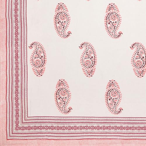 BLOCKS OF INDIA Hand Block Printed 200 TC Cotton King Size Bedsheet (Pink Paisley) - Image 5