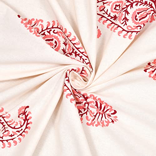 BLOCKS OF INDIA Hand Block Printed 200 TC Cotton King Size Bedsheet (Pink Paisley) - Image 2