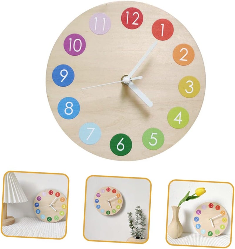 ABOOFAN Wooden Farmhouse Wall Clock DIY Decorative Mute Clock Unique Rainbow Design for Home Decor - Image 3