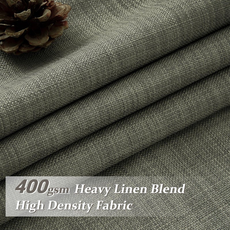 PleatedDrapes Pinch Pleated Drapes Greenish Grey Room Darkening Curtains 96 Inches Long for Living Room, Rustic Cottage Core 100% Blackout Faux Linen Double Layer Pleat Curtain 2 Panels Set Deep Depths Green Decor - Image 2