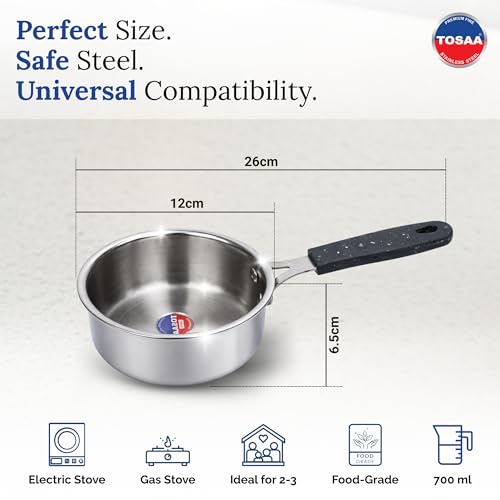 TOSAA TRIPLY MINI Sauce PAN -3-Layer Base for Even Heating | Milk, Water, Tea Pan,Mini Sauce Pan | Dishwasher Safe | Cool-Touch HandIe | 700 ML - Image 5