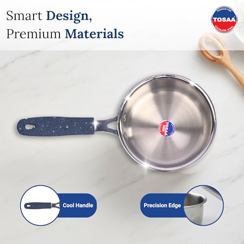 TOSAA TRIPLY MINI Sauce PAN -3-Layer Base for Even Heating | Milk, Water, Tea Pan,Mini Sauce Pan | Dishwasher Safe | Cool-Touch HandIe | 700 ML - Image 3