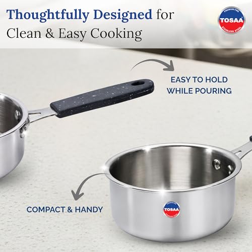 TOSAA TRIPLY MINI Sauce PAN -3-Layer Base for Even Heating | Milk, Water, Tea Pan,Mini Sauce Pan | Dishwasher Safe | Cool-Touch HandIe | 700 ML - Image 4