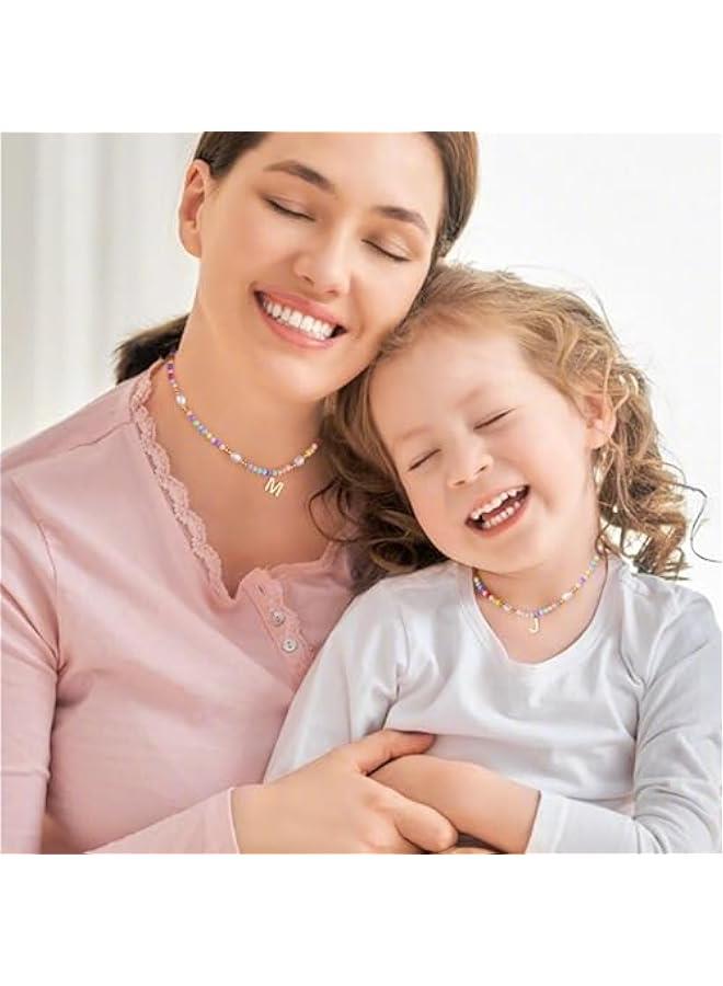 Cute Initial Necklaces for Girls Women Trendy Dainty Colorful Beaded Pearl Letter Choker Lockets Necklace for Kids Handmade 14K Gold Plated  Birthday Jewelry Gifts for Teen Girls  - Image 5