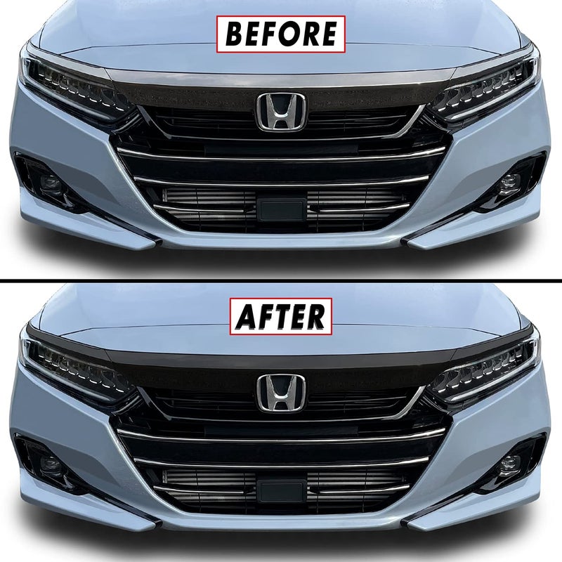 SlickMod Chrome Delete Blackout Vinyl Overlay for 2021 Honda Accord Sedan Front Grill Trim (2021 Front Grill, Gloss Black) - Image 1