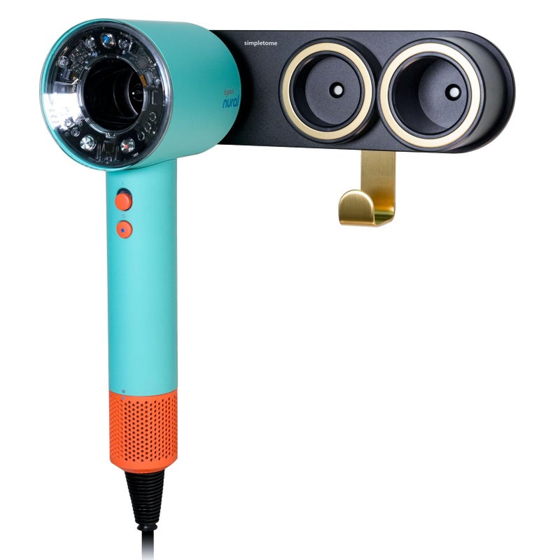 simpletome Hair Dryer Holder Wall Mount for All Magnetic High Speed Blow Dryer with Plug Cord Organizer Hook Aluminum Alloy Black