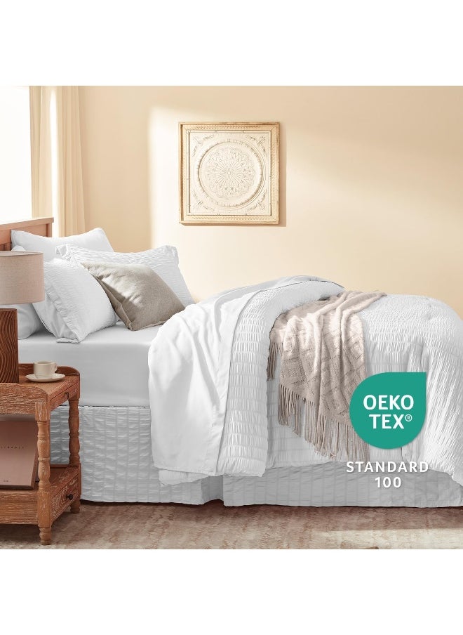 Generic - Laojin Balhen Queen Comforter Set 8 Pieces, Seersucker Bed in a Bag Queen, White Comforter with Sheets, Comforters Queen Size Bedding Sets with Comforter, Sheets, Pillowcase & Sham and Bed Skirt - Image 1