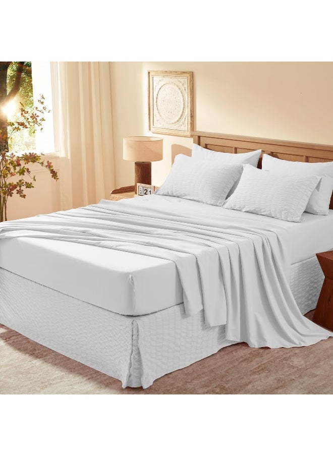 Generic - Laojin Balhen Queen Comforter Set 8 Pieces, Seersucker Bed in a Bag Queen, White Comforter with Sheets, Comforters Queen Size Bedding Sets with Comforter, Sheets, Pillowcase & Sham and Bed Skirt - Image 1