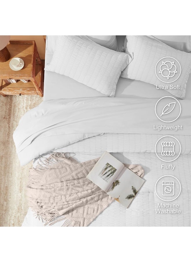 Generic - Laojin Balhen Queen Comforter Set 8 Pieces, Seersucker Bed in a Bag Queen, White Comforter with Sheets, Comforters Queen Size Bedding Sets with Comforter, Sheets, Pillowcase & Sham and Bed Skirt - Image 1
