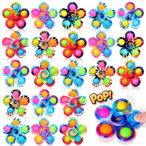 SCIONE 24 Pcs Tie Dye Fidget Spinners Sensory Toys for Kids Flower Simple Dimple Hand Spinners Stress Relief Bulk Fidget Packs Goodie Bag Fillers Classroom Prizes Birthday Party Favors - Image 1
