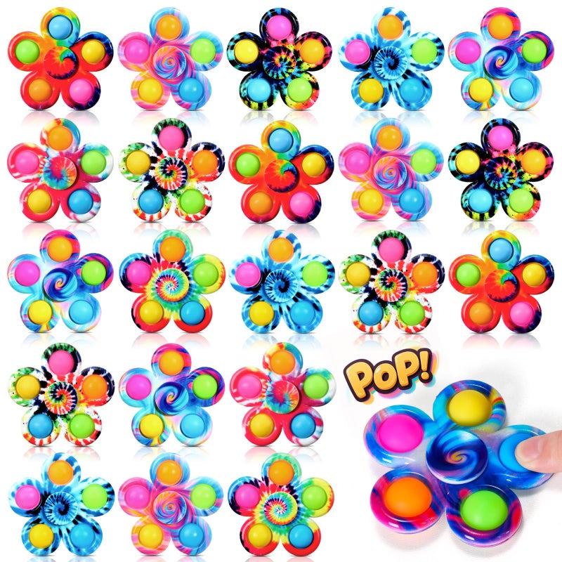 SCIONE 24 Pcs Tie Dye Fidget Spinners Sensory Toys for Kids Flower Simple Dimple Hand Spinners Stress Relief Bulk Fidget Packs Goodie Bag Fillers Classroom Prizes Birthday Party Favors - Image 4