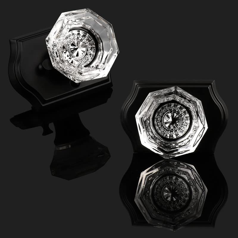 Orger Octagonal Crystal Door Knobs 6 Pack, Interior Privacy Door Handle for Bed/Bathroom with Pin Lock Inside, Black Vintage Rosette Door Knob with Heavy Duty Genuine Glass - Image 3