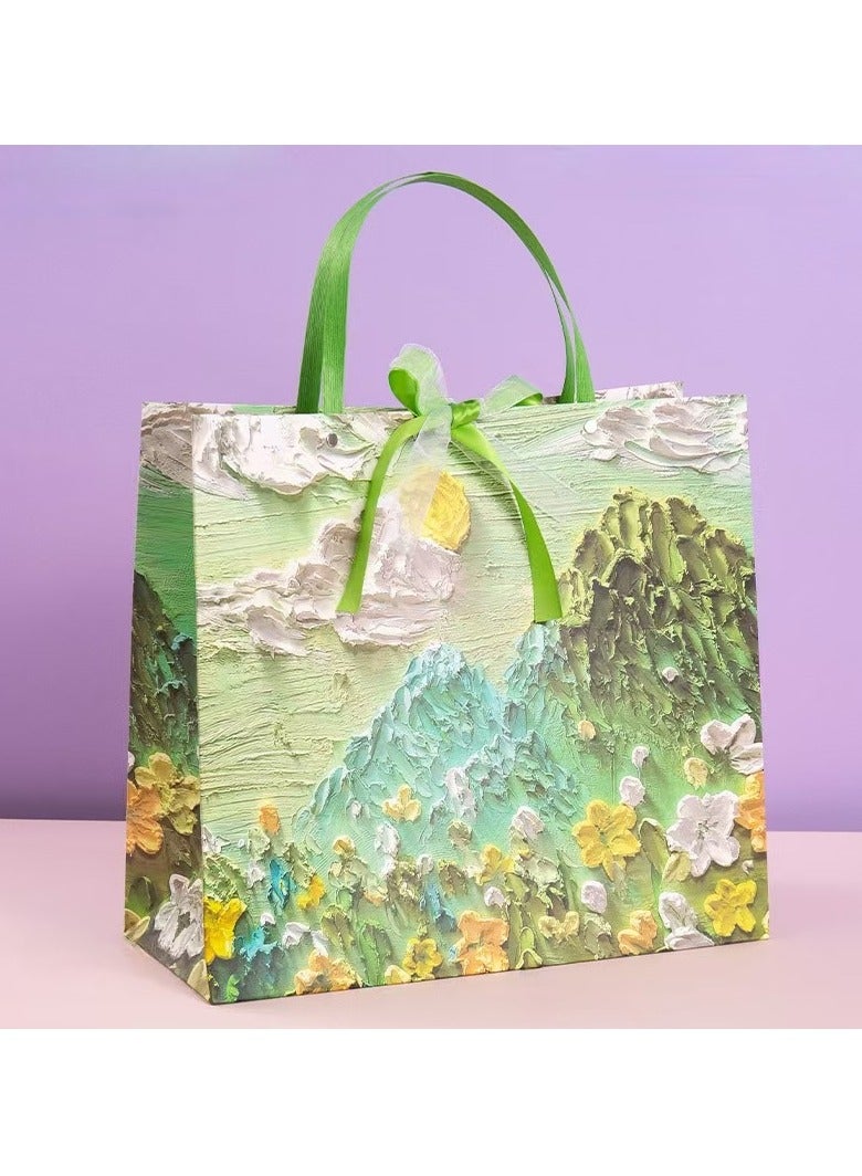 Color Gift Bag with Handle,Oil Painting Gift Paper Bags Large Size Bags for Presents,Birthdays,Festival,Weddings(35*32*15cm) - Image 1