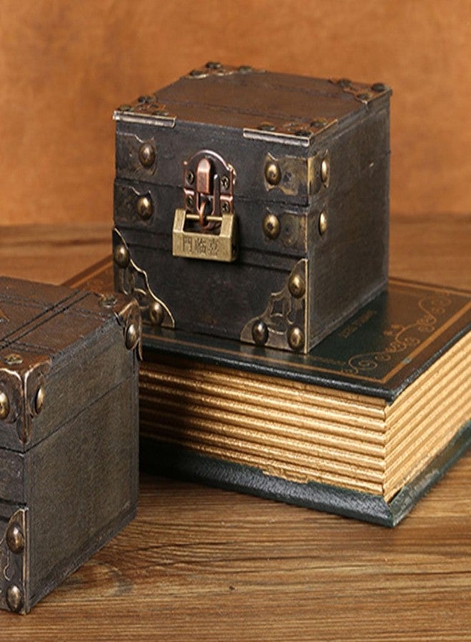 Jwthee Wooden Treasure Chest Box, Vintage Keepsake & Decorative Jewelry Storage Box, Large Jewelry & Trinket Holder Organizer with Lock and Key for Home Decoration - Image 5