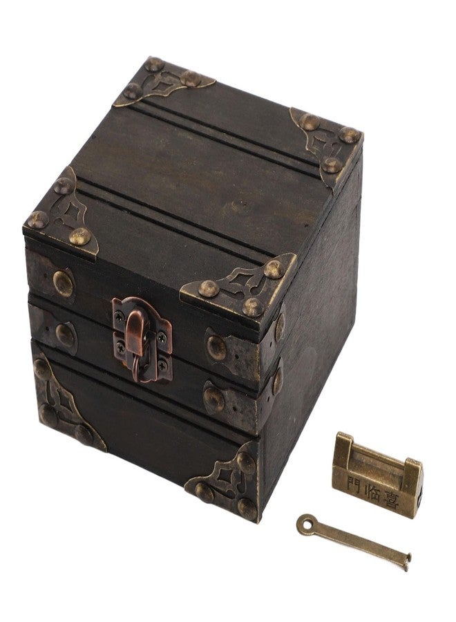 Jwthee Wooden Treasure Chest Box, Vintage Keepsake & Decorative Jewelry Storage Box, Large Jewelry & Trinket Holder Organizer with Lock and Key for Home Decoration - Image 1
