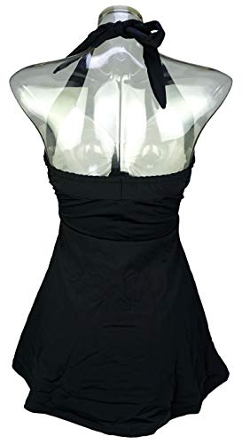 COCOSHIP Black & Cream White Carnation Floral Women's Sailor Swimsuit Retro One Piece Skirtini Cover Up Cruise Bath Suit Swimdress L(US10) - Image 3
