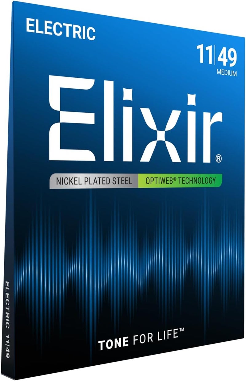 Elixir Strings 19102 Coated Nickel Electric Guitar Strings, Medium (.011-.049) - Image 1