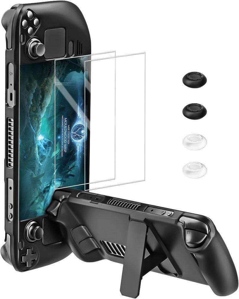 السراويل النحل حافظة واقية لـ Steam Deck / OLED من ، إكسسوارات غلاف واقي غير قابل للانزلاق، حافظة Steam Deck مع حامل قائم، 2 واقي شاشة، 4 مقابض للإبهام (أسود) - Image 1