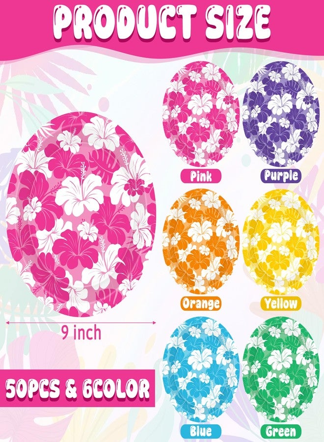 QZYL 50 Pcs Hibiscus Party Plates, Hawaiian Luau Paper Plates 9 Inch, Disposable Hawaiian Theme Tableware Set Tropical Dinnerware Aloha Decorations for Summer Beach Shower Party Supplies Serves 50 - Image 2