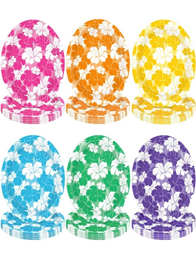 QZYL 50 Pcs Hibiscus Party Plates, Hawaiian Luau Paper Plates 9 Inch, Disposable Hawaiian Theme Tableware Set Tropical Dinnerware Aloha Decorations for Summer Beach Shower Party Supplies Serves 50 - Image 1