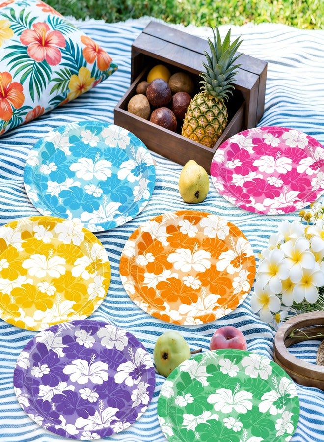 QZYL 50 Pcs Hibiscus Party Plates, Hawaiian Luau Paper Plates 9 Inch, Disposable Hawaiian Theme Tableware Set Tropical Dinnerware Aloha Decorations for Summer Beach Shower Party Supplies Serves 50 - Image 4
