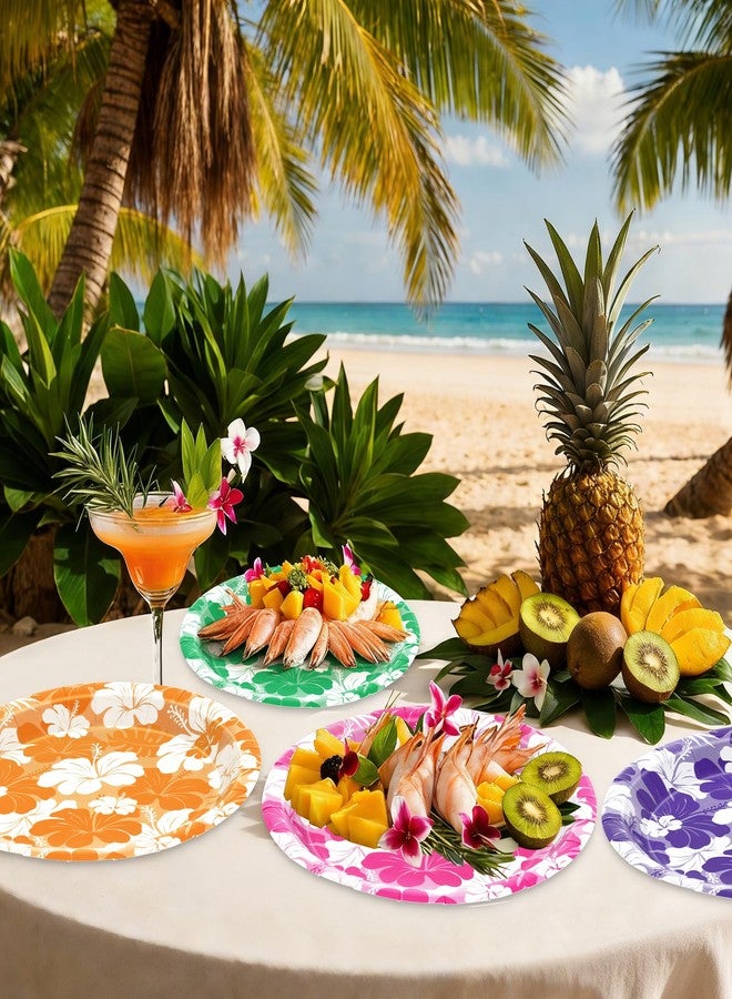 QZYL 50 Pcs Hibiscus Party Plates, Hawaiian Luau Paper Plates 9 Inch, Disposable Hawaiian Theme Tableware Set Tropical Dinnerware Aloha Decorations for Summer Beach Shower Party Supplies Serves 50 - Image 5