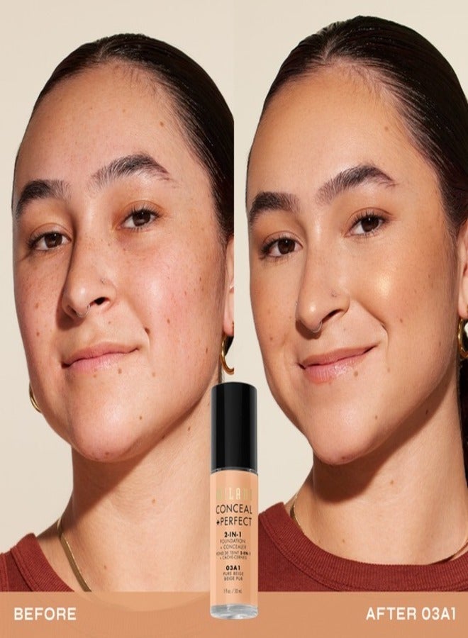 MILANI Milani Cosmetics Conceal + Perfect 2-In-1 Foundation + Concealer 03A1 Pure Beige 30ml – Full Coverage, Lightweight, Long-Lasting, Water-Resistant, Oil-Free, Vegan & Cruelty-Free - Image 2