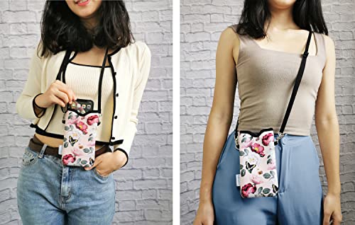 Tainada Women Neoprene Cell Phone Sleeve Pouch Case Bag w/Crossbody Strap/Neck Lanyard for iPhone 17/16/15 Pro Max, Air, 16/15 Plus, 16e; Samsung S25, S24, A56, Google Pixel 10, 9a (Pink Floral) - Image 2
