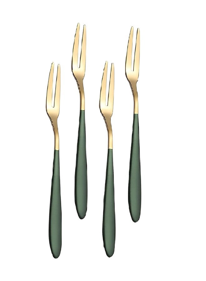 Amillee Stainless Steel Tea Fork Set – Mini Cocktail Appetizer Forks, Golden Polished Tasting Forks for Party, Wedding, Cocktail, Afternoon Tea, Travel (4, Green) - Image 1