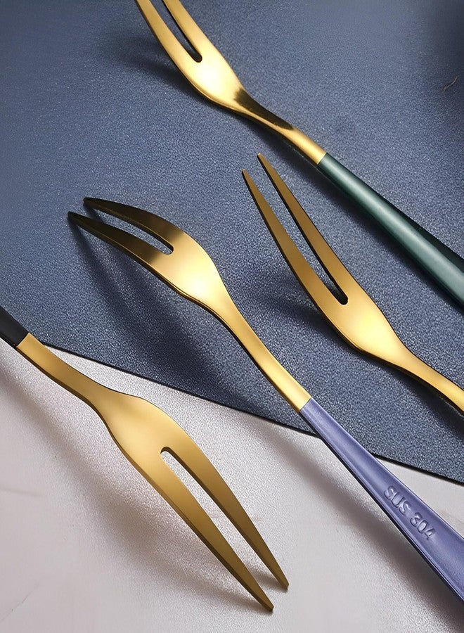 Amillee Stainless Steel Tea Fork Set – Mini Cocktail Appetizer Forks, Golden Polished Tasting Forks for Party, Wedding, Cocktail, Afternoon Tea, Travel (4, Green) - Image 3