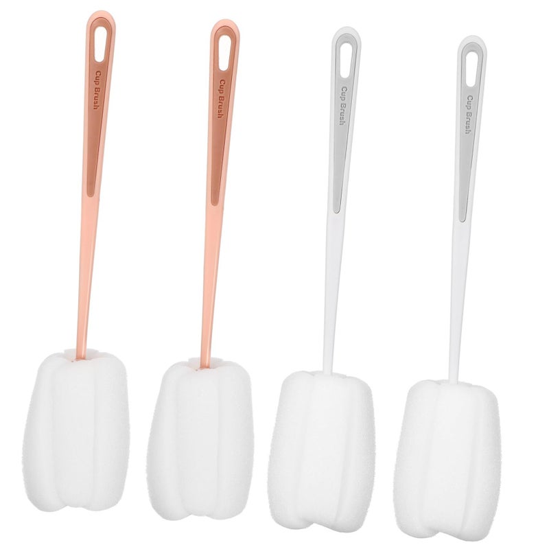 Long Handle Bottle Cleaning Brushes 4 Pack Soft Sponge Ergonomic Design For Mugs Glasses Cups Easy Storage - Image 2