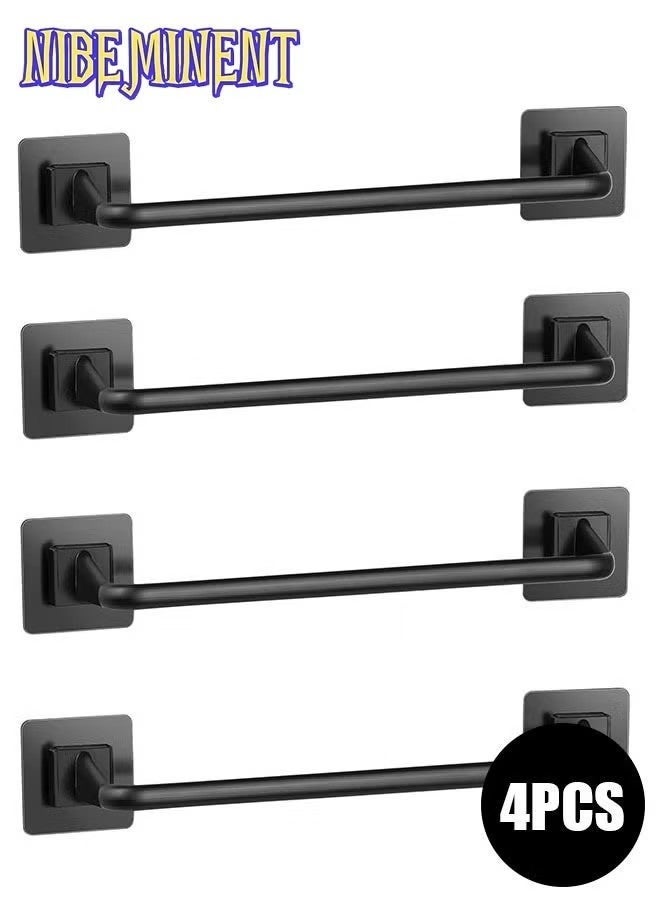 NIBEMINENT 4 PCS Wall Mount Towel Bar, Self Adhesive Towel Bar No Drill Hand Towel Hanger for Bathroom and Kitchen Towel Storage Self (Black) - Image 1