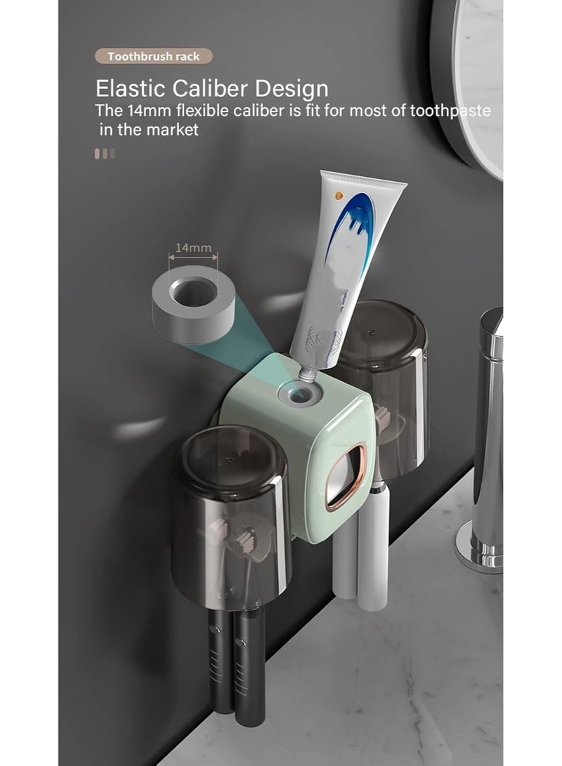 KIIUMI Wall Mounted Toothbrush Holder Set,Bathroom Toothbrush Holder with 2 Classification Storage Compartments,Automatic Toothpaste Squeezer Storage Rack ,No Drill Design for Kids and Family UseWall Mounted Toothbrush Holder Set,Bathroom Toothbrush Holder with 2 Classification Storage Compartments,Automatic Toothpaste Squeezer Storage Rack ,No Drill Design for Kids and Family Use - Image 3