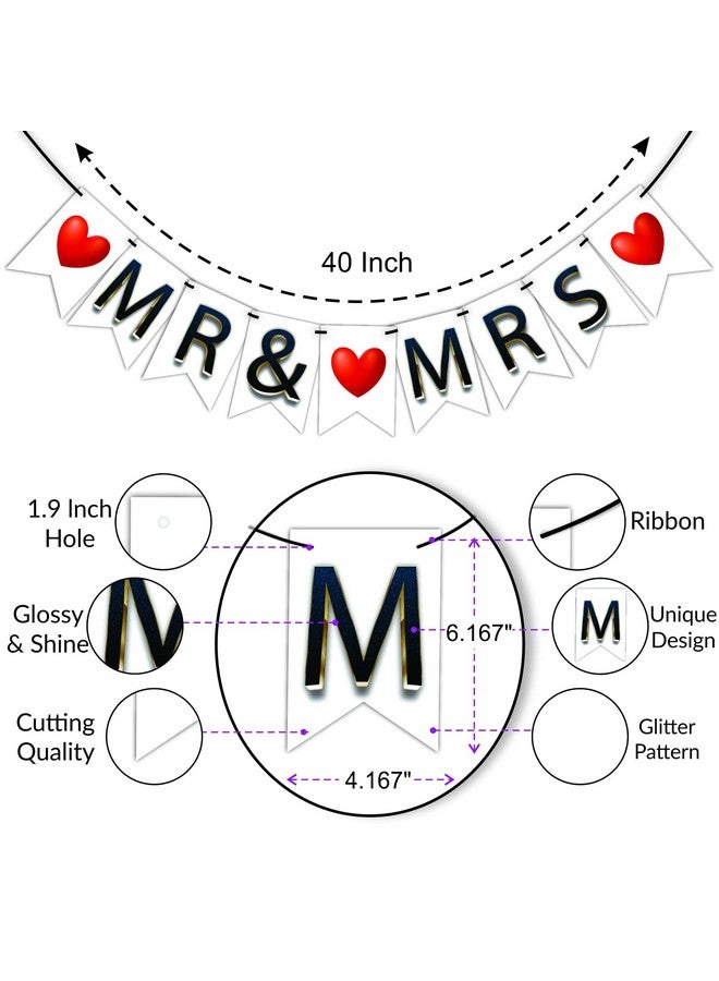 WOBBOX Bachelorette Bunting Banner, Bridal Shower Decorations, Bachelorette Party Banner For Bride & Groom, Bachelorette Party Decorations Items- Black & Red Mr & Mrs - Image 3