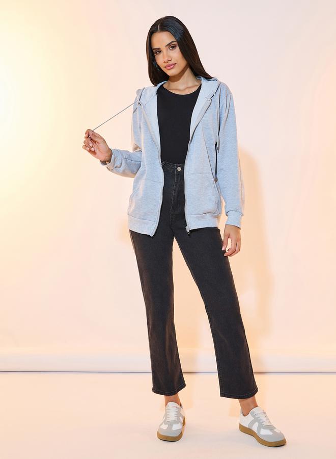 تايك تو جاكيت سادة بسحَّاب غلق وياقة هودي - Image 3