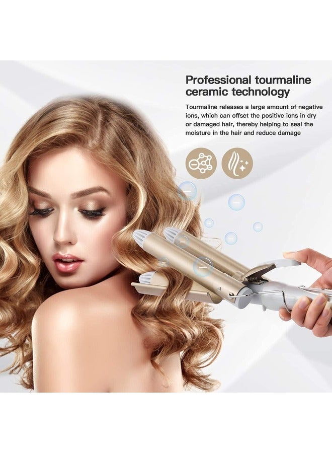 ELTRAZONE Gold 3-Barrel Curling Iron - 1-Inch Triple Barrel Hair Waver for Mermaid Beach Waves, Adjustable Temperature Ceramic Tourmaline Curler, Fast Heating - Image 3