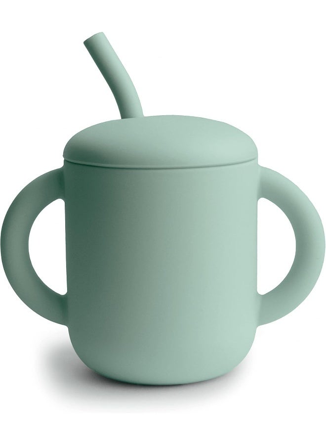 Mushie Silicone Training Cup with Straw for Baby - 175ml Leak-Resistant Cups for Toddlers with Removable Lid - BPA-Free, Dishwasher Safe | Cambridge Blue - Image 1