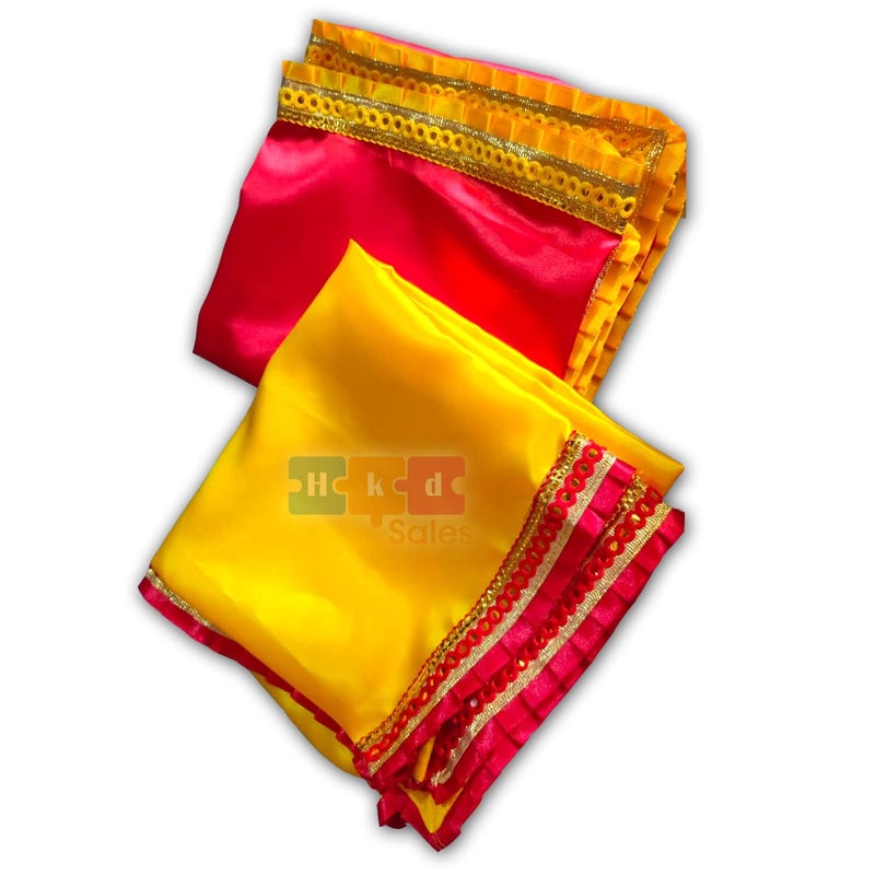 HKD SALES SILK Altar Cloth Kapda Assan Asan Pooja Cloth for Mandir Decoration Pooja Aasan pooja cloth for table 1 meter red 1 meter yellow Aasan for Puja and Mandir Meter Red Yellow - Image 3