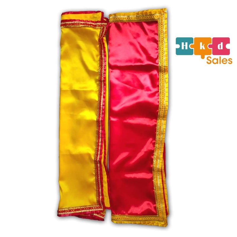HKD SALES SILK Altar Cloth Kapda Assan Asan Pooja Cloth for Mandir Decoration Pooja Aasan pooja cloth for table 1 meter red 1 meter yellow Aasan for Puja and Mandir Meter Red Yellow - Image 4