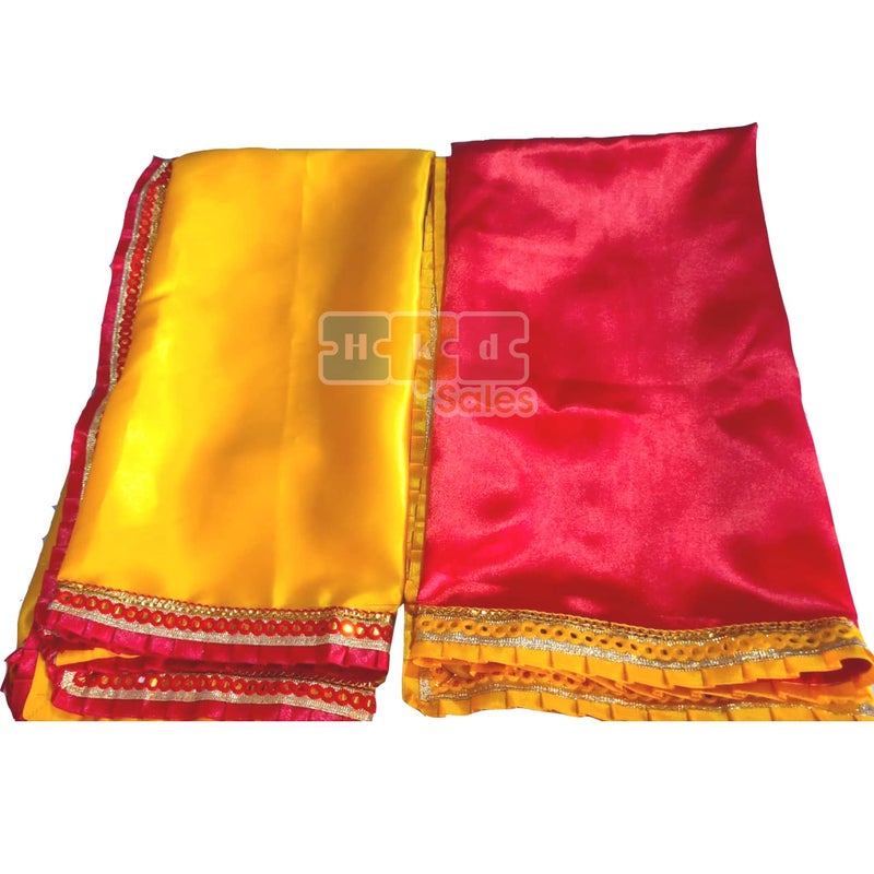 HKD SALES SILK Altar Cloth Kapda Assan Asan Pooja Cloth for Mandir Decoration Pooja Aasan pooja cloth for table 1 meter red 1 meter yellow Aasan for Puja and Mandir Meter Red Yellow - Image 5