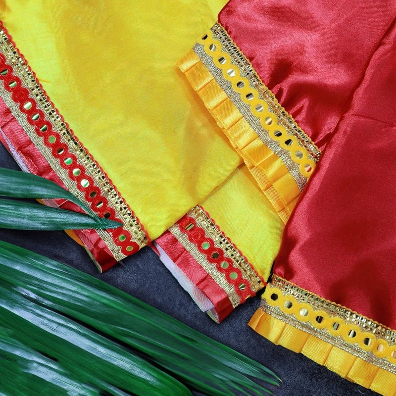HKD SALES SILK Altar Cloth Kapda Assan Asan Pooja Cloth for Mandir Decoration Pooja Aasan pooja cloth for table 1 meter red 1 meter yellow Aasan for Puja and Mandir Meter Red Yellow - Image 2