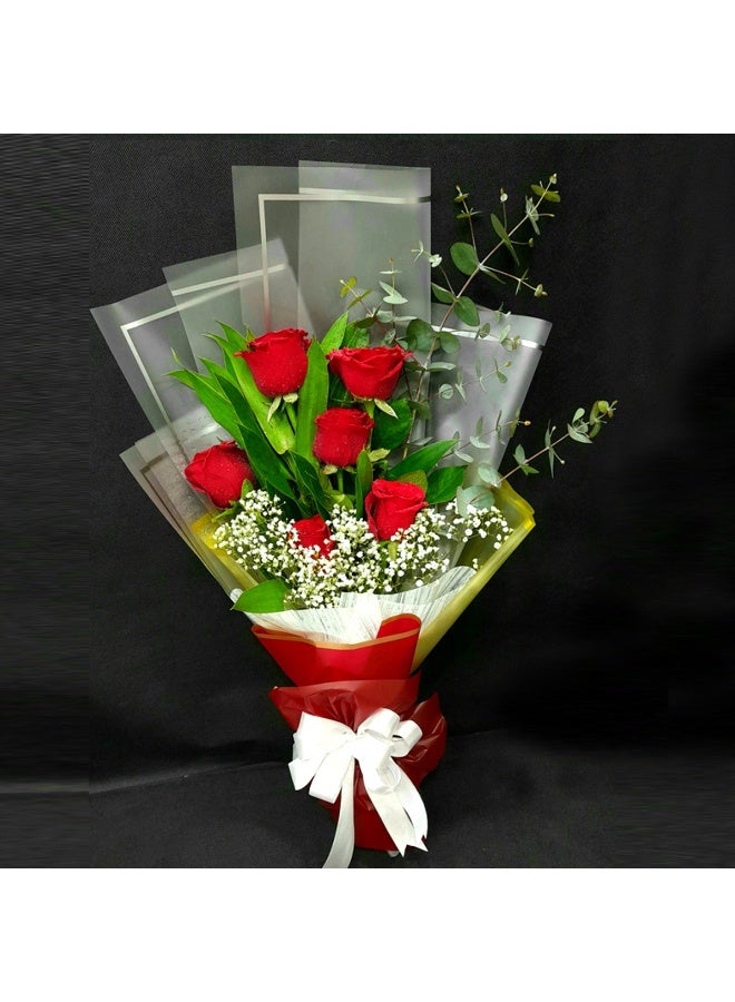 Carmel Flowers 6 Red Roses Flat Bouquet