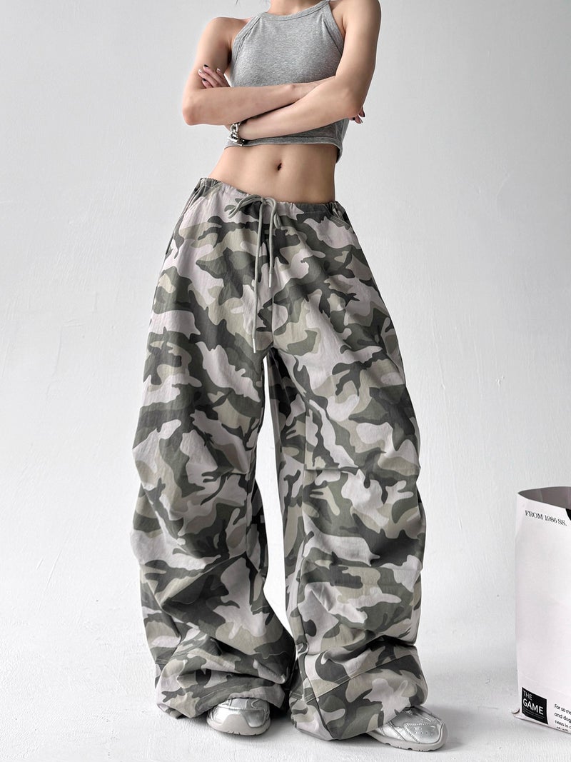 American Retro Camouflage Wide-Leg Pants Women'S 2025 Loose Chic Casual Cargo Pants - Image 2