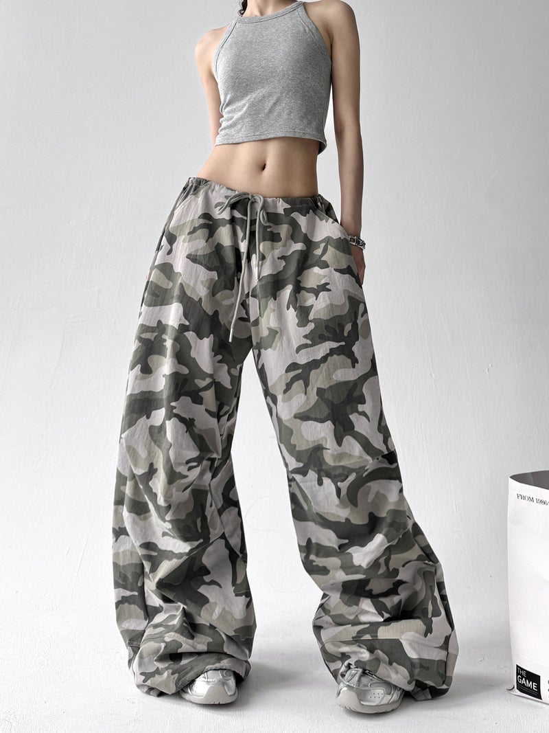 American Retro Camouflage Wide-Leg Pants Women'S 2025 Loose Chic Casual Cargo Pants - Image 4