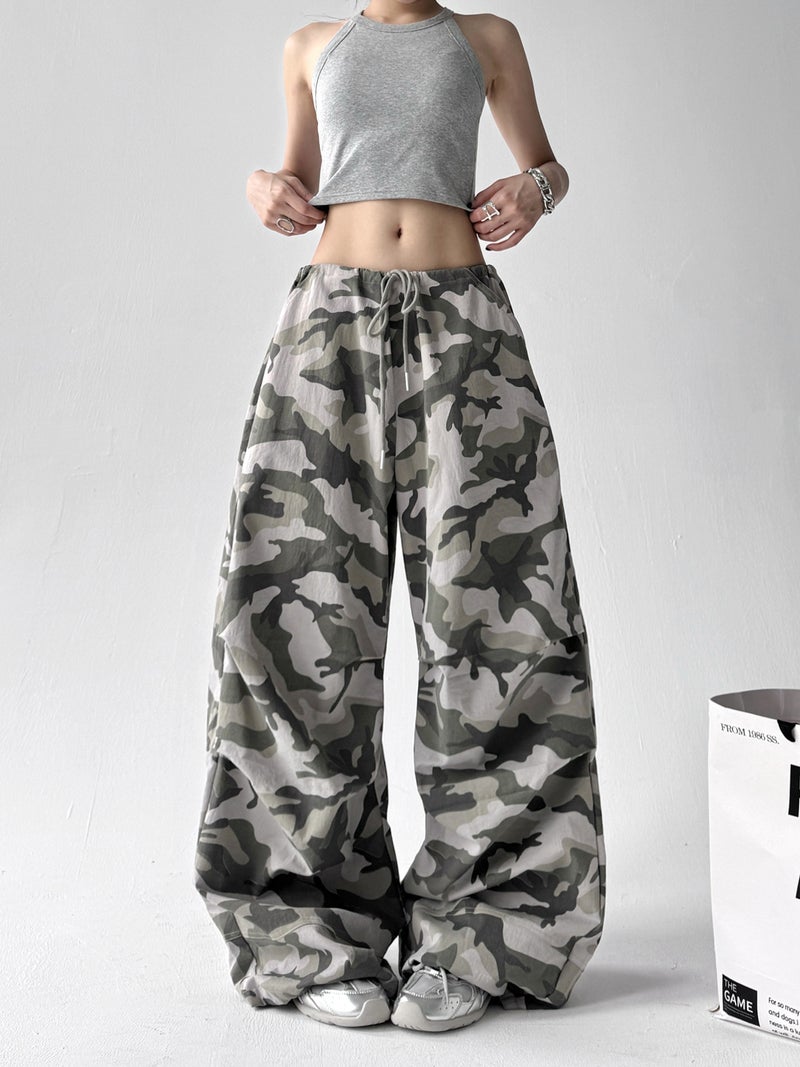 American Retro Camouflage Wide-Leg Pants Women'S 2025 Loose Chic Casual Cargo Pants - Image 3